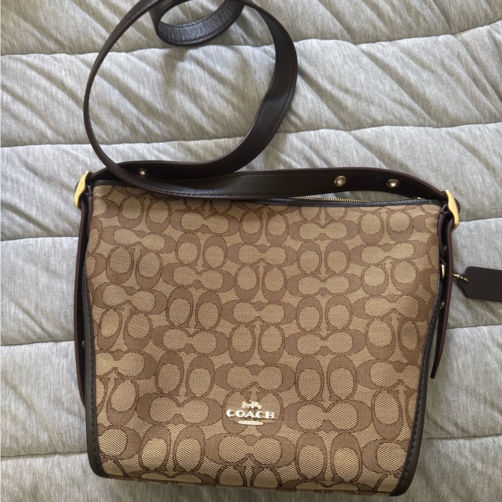 Coach Tan and Brown Signature Crossbody Bag